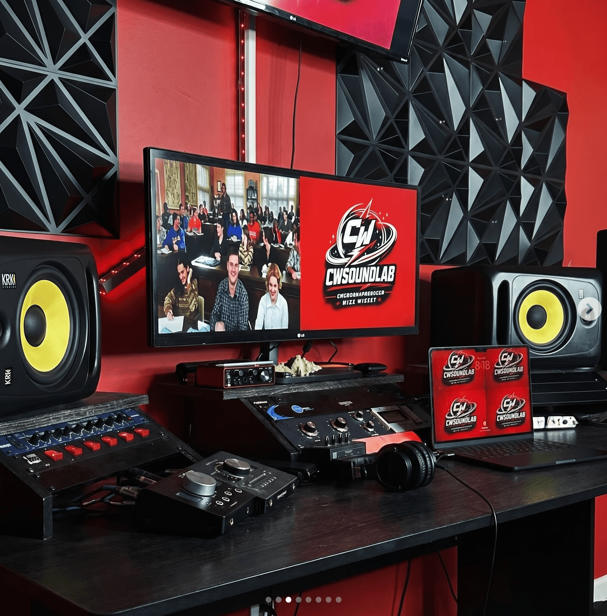 CW Soundlab recording setup with KRK studio monitors